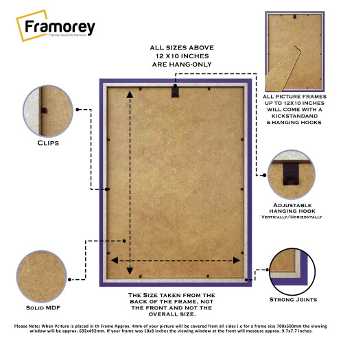 (A3 Pic (A2 Frame)) Purple Picture Frame / LW Style Wall Art Frame / Modern Photo Frames With White Mount 2
