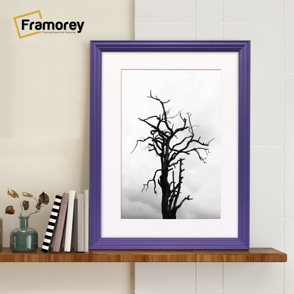 (A4 Pic (A3 Frame)) Purple Picture Frame / LW Style Wall Art Frame / Modern Photo Frames With White Mount