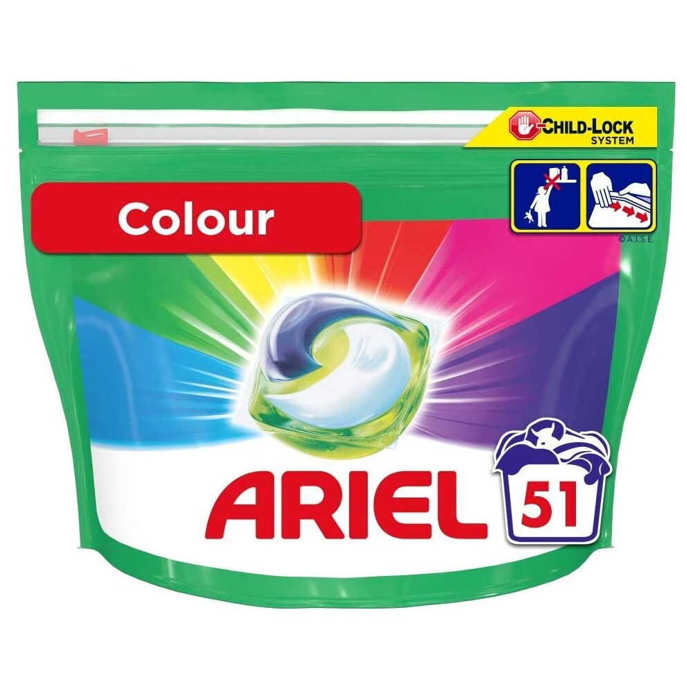 Ariel Pods All-in-One Washing Liquid Laundry Detergent Tablets/Capsules Colour, 51 Washes