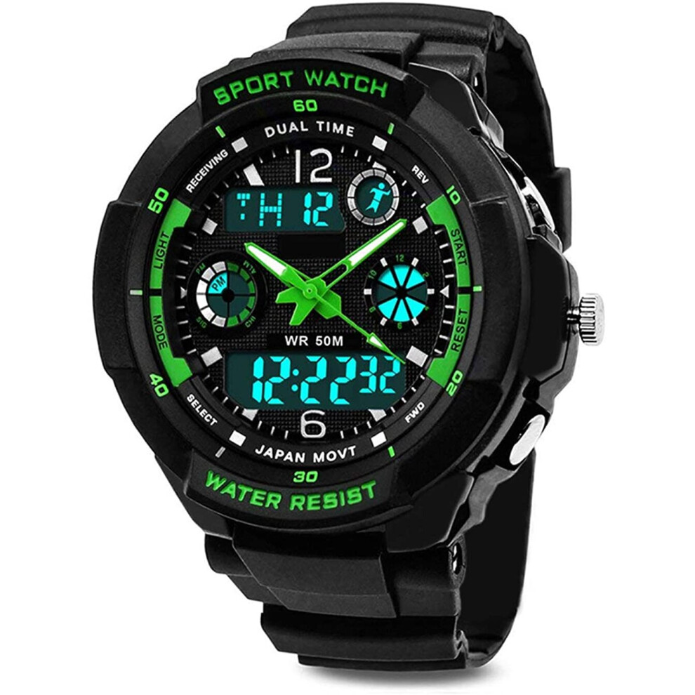 Boys Digital Watch, Waterproof Kids Watches with 12/24 Hours/Dual Time Zone/Alarm/Stopwatch, Shock Resistant Childrens Outdoor Sports Analogue Wrist