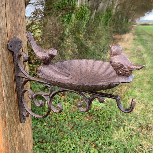 Selections Venus Cast Iron Wall Mounted Bird Bath Feeder with Hanger 1