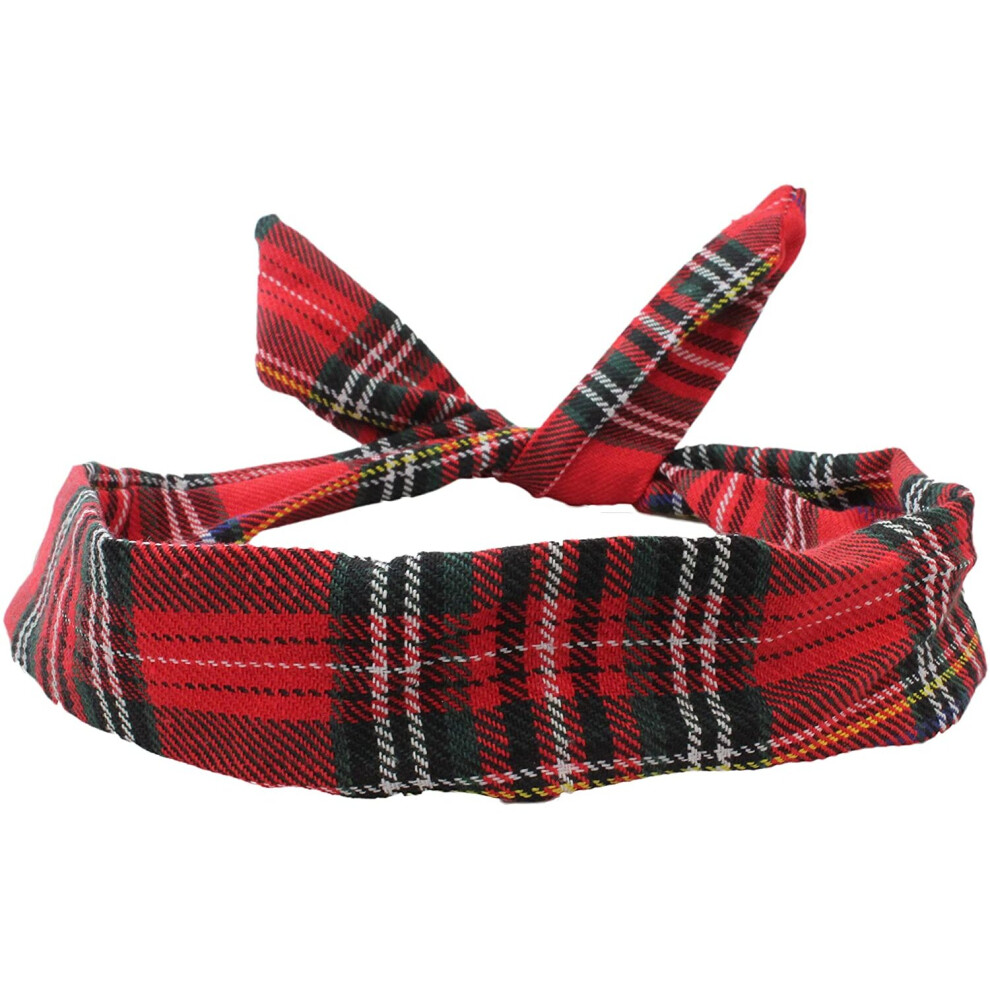 Wire Headband Retro Wired Head Scarf Rockabilly Hair Band Wrap Vintage Tartan Red by Cherry on Top