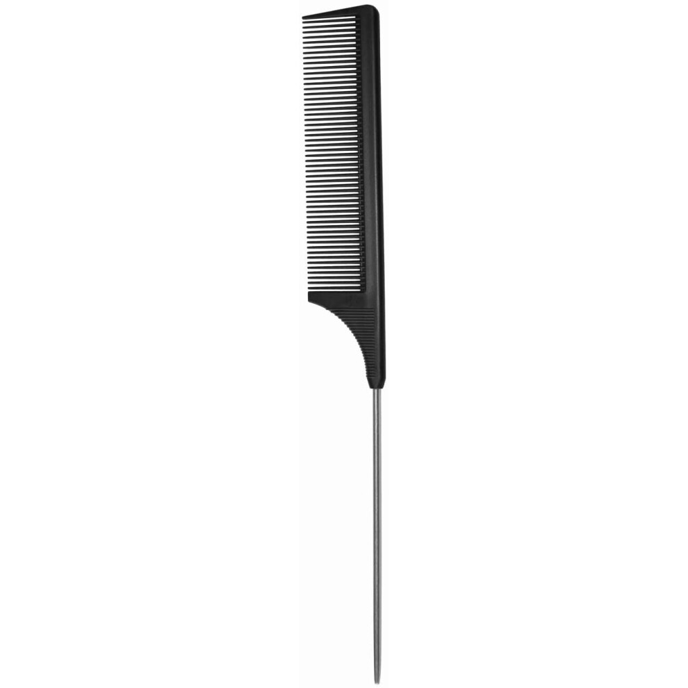 Tongtletech Hair Comb - A Professional Anti-Static Carbon Fibre Metal-Pin Tail Comb,Heat Resistant Barber And Salon Rattail Comb With Non-Skid Paddle Parting Grey