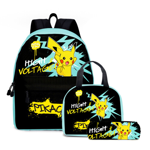 (10, 3PCS) Pokémon Pikachu Backpack Lunch Bag Pencil Case Set Kids Gift