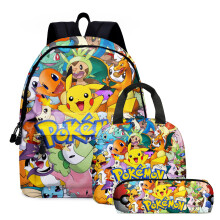 (09, 3PCS) Pokémon Pikachu Backpack Lunch Bag Pencil Case Set Kids Gift