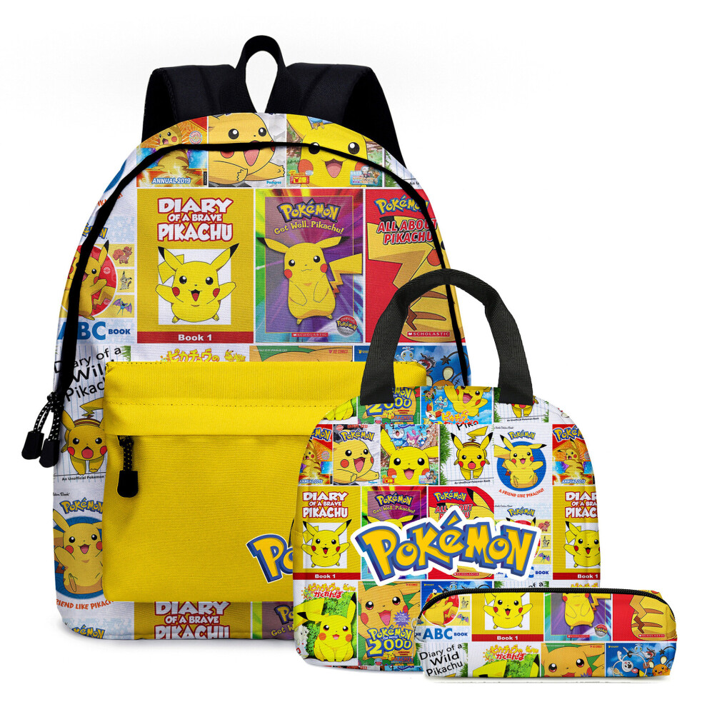 (01, 3PCS) Pokémon Pikachu Backpack Lunch Bag Pencil Case Set Kids Gift