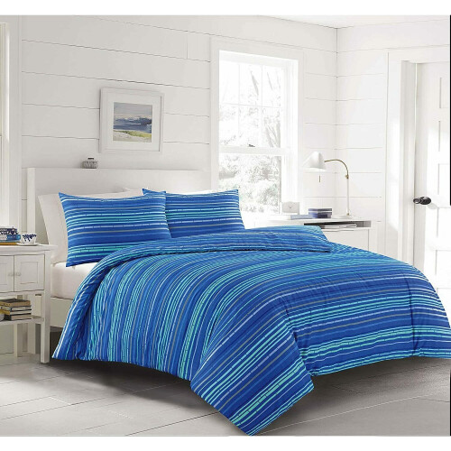 (Blue , Single ) Leon Stripe Lines Printed  Duvet Cover Bedding Set