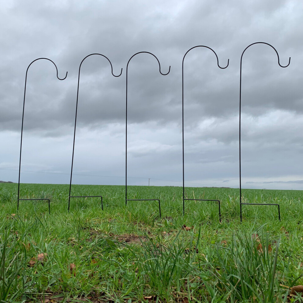 5 x Shepherds Crook Black Metal Garden Border Hook (1m)