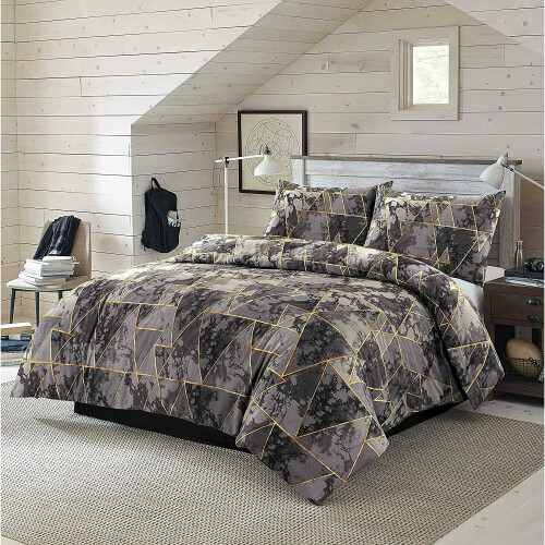 (Grey , Super King ) Duvet Cover Set Arlo Triangles Geometric