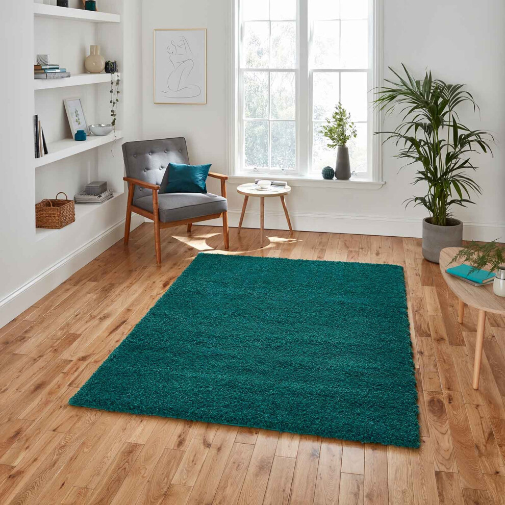 Think Rugs (200 X 290 Cm) Jewel Green Shaggy Rug 5Cm Thick Shag Pile Non Shed Area Rugs Bedroom Living Room Rug Carpet Worm Soft Fluffy Mat Small Big Xl Extra La