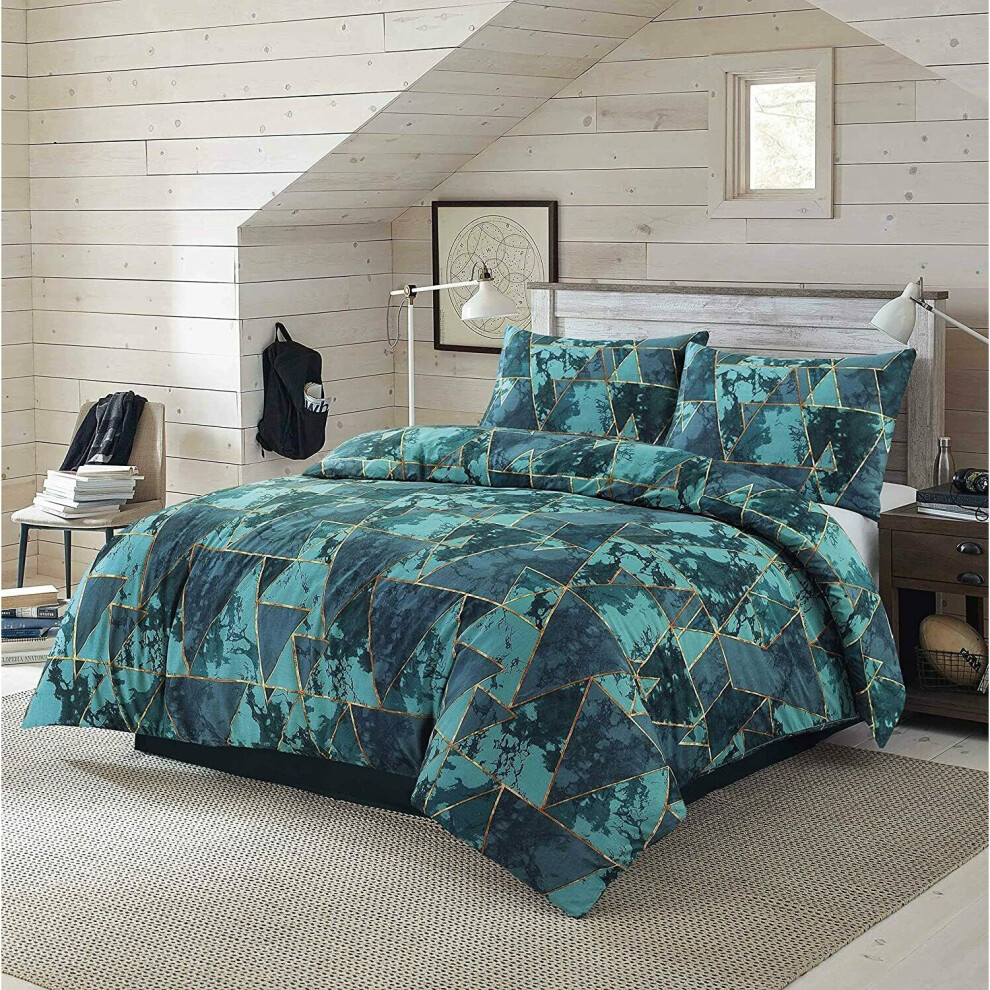 (Teal , Super King ) Duvet Cover Set Arlo Triangles Geometric