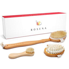Dry Brushing Body Brush Set - Best for Cellulite, Lymphatic Drainage & Skin Exfoliating - Natural Bristle Spa Kit - Long Handle Back Scrubber, M