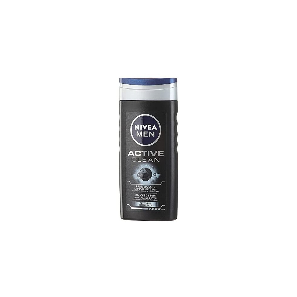 Nivea mens active clean body, face and hair shower gel, 6 pack (6x 250 ml)