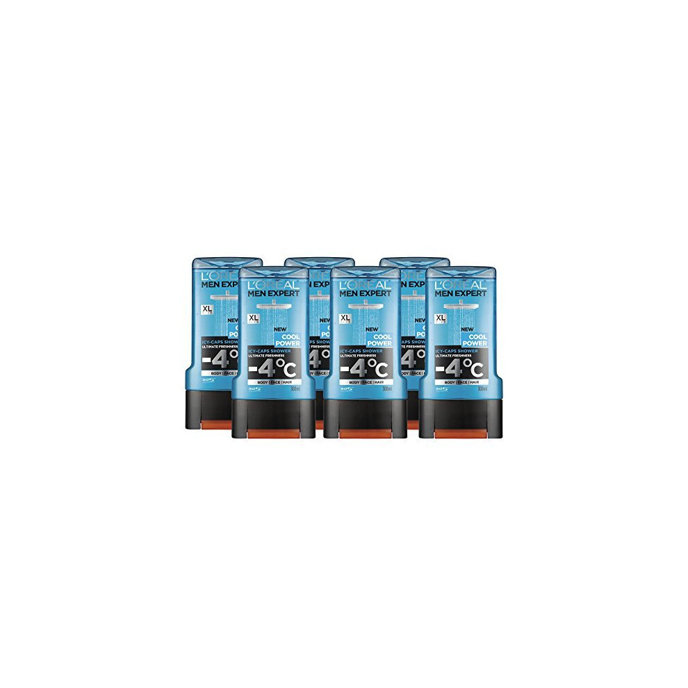 L'Oréal Men Expert Cool Power Shower Gel for Men 300 ml Pack of 6, Bulk Buy