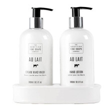 Scottish Fine Soaps Au Lait Hand Care Set (Hand Wash, Lotion & Blank Ceramic Bottle Stand)