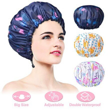 Confezione da 3 cuffie da doccia extra large regolabili a doppio strato per donna Esterno impermeabile e fodera in EVA Design oversize per tutte