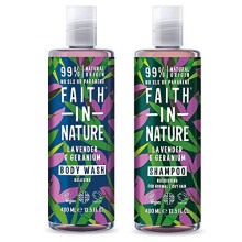Faith In Nature Lavender and Geranium Shampoo and Shower Gel Duo Pack | Vegan | No Cruelty | 99% Natural Fragrance | No From SLS or Parabens