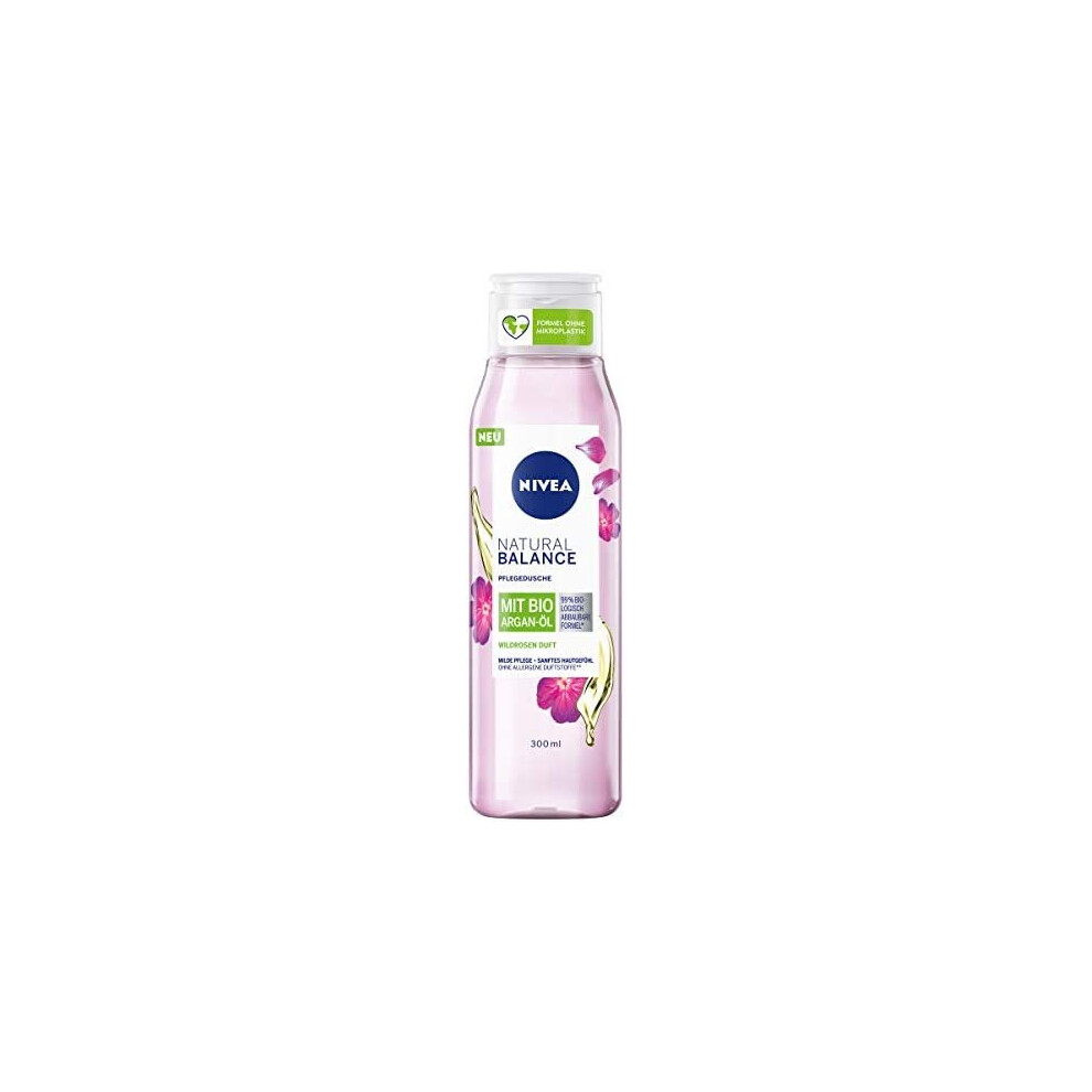 Nivea Natural Balance Shower Gel with Wild Rose Fragrance and Organic Argan Oil (300 ml), Nourishing Shower without Allergenic Fragrances, Vegan