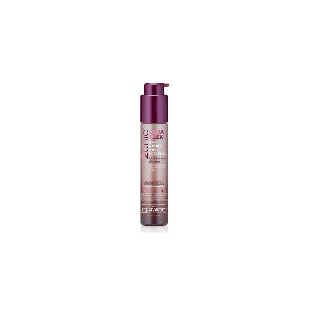 Giovanni 2Chic Brazilian Keratin & Argan Oil Ultra-Sleek, Hair & Body Super Potion Oil, 53ml