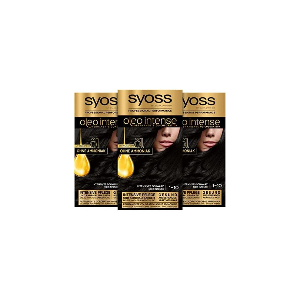 Syoss Oleo Intense Permanent Oil Colouration, Hair Colour 1-10 Intense Black, with Nourishing Oil and No Amonia, Pack of 3 (3 x 115 ml)-image-OPC-P8ZNRTD-NEW