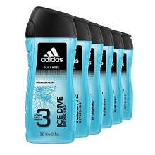 adidas Ice Dive Shower Gel with 3-in-1 Formula for Face, Body and Hair and a Long-lasting Fresh Feel, Shower Gel Set in 6 Pack (6 x 250 ml)