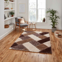 (Beige / Brown, 120 x 170 cm) Modern 3D Geometric Rugs Hand Carved Small Large Bedroom Living Room Rug Carpet Multi Coloured Colourful Mat By THINK RUGS