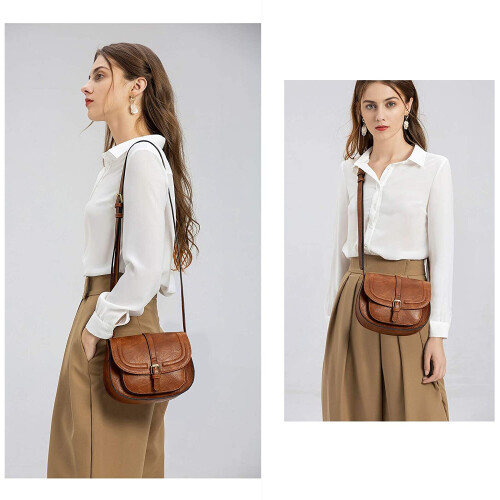 AFKOMST Crossbody Bag for Women, Small Satchel and Shoulder Bag,Vintage Saddle Handbags 1