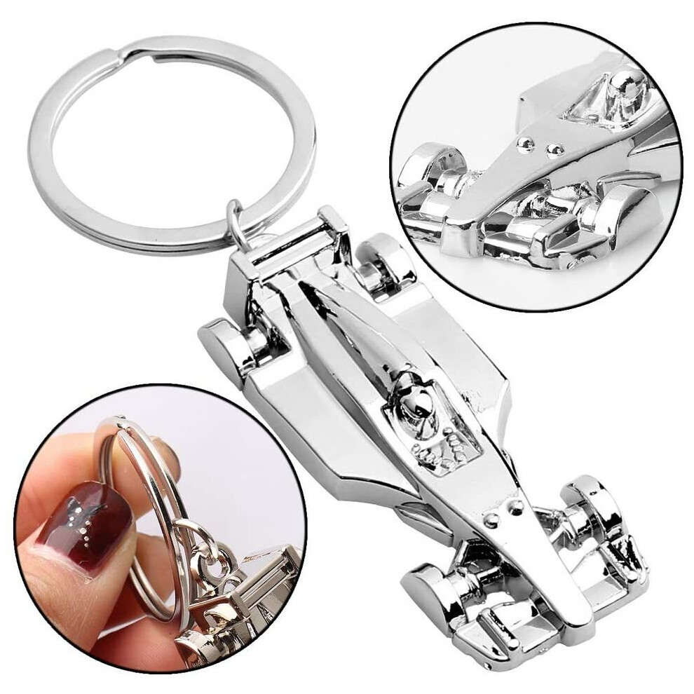 pengxiaomei Silver Racing Car Keyring, 1 Pcs Sport F1 Keyring Key Chain, Key Ring Accessory Formula 1 Gifts for Boy or Men