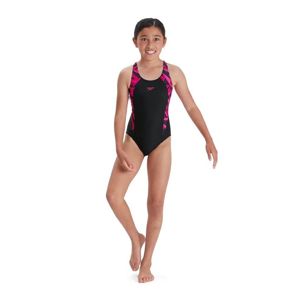 Speedo Endurance Hyper Boom Splice Muscleback Swimsuit Junior Black/Pink 5-6 Years / 24"