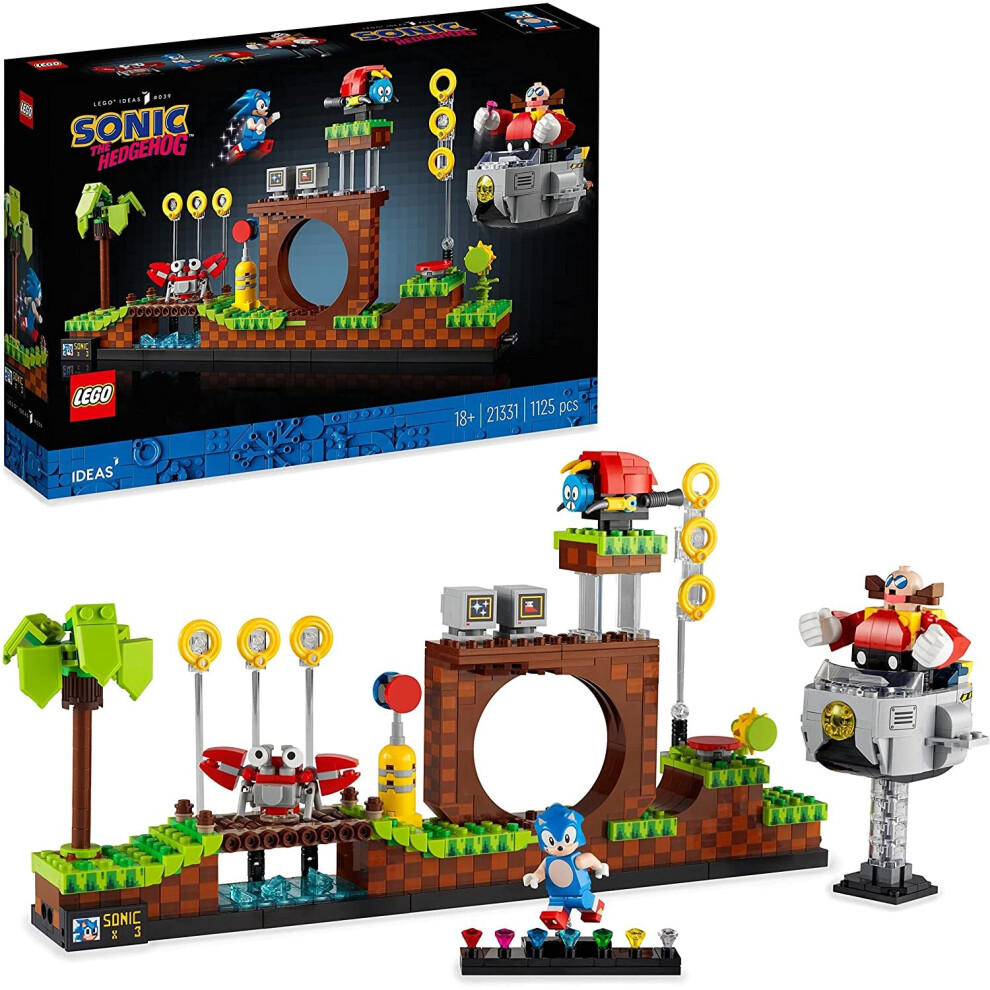 LEGO 21331 Ideas Sonic the Hedgehog Green Hill Zone Set with Dr. Eggman Figure and Eggmobile, Nostalgic 90's Gift Idea 