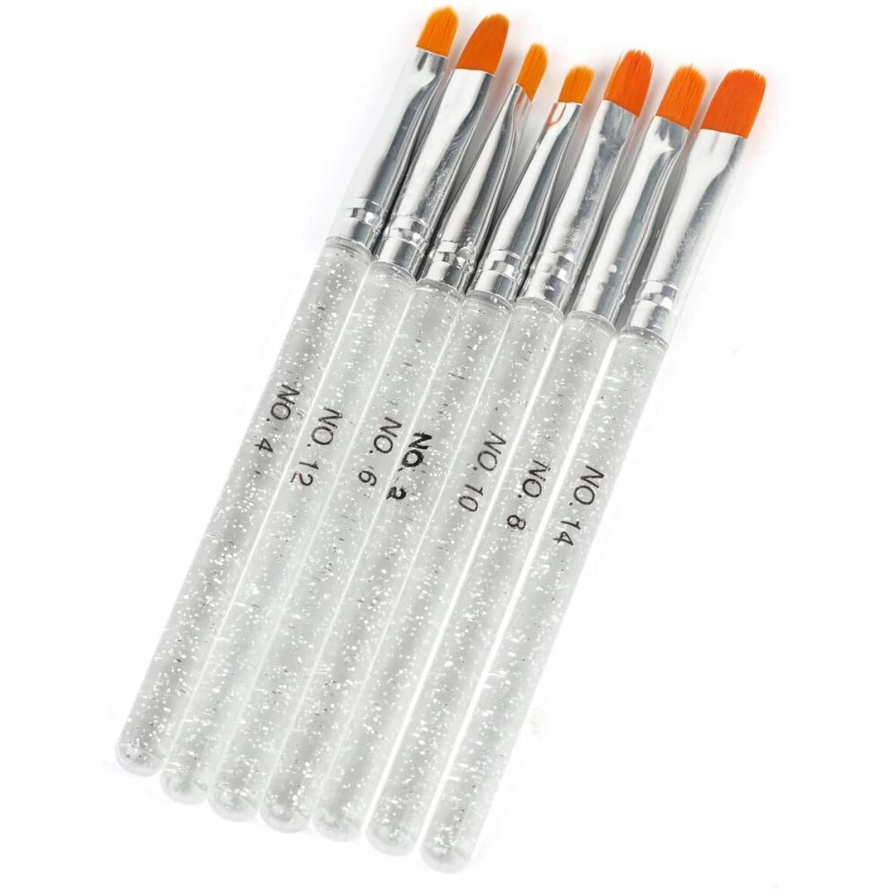 Wonolo 7Pcs Assorted Acrylic Uv Gel Nail False Tips Builder Brush Pen Tool Professional Uv Gel Brush Pen Nail Art Painting Drawing Brush Sets