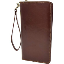 Real Italian Leather Travel Passport Wallet Cards ID Documents Boarding Pass Clutch Purse AVM10 Black Brown (Brown)