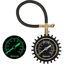 AstroAI Heavy Duty Tyre Pressure Gauge, 100 PSI Certified ANSI B40.1 Accurate with Large 2" Easy Read Glow Dial, Durable Rubber Hose and Solid Brass