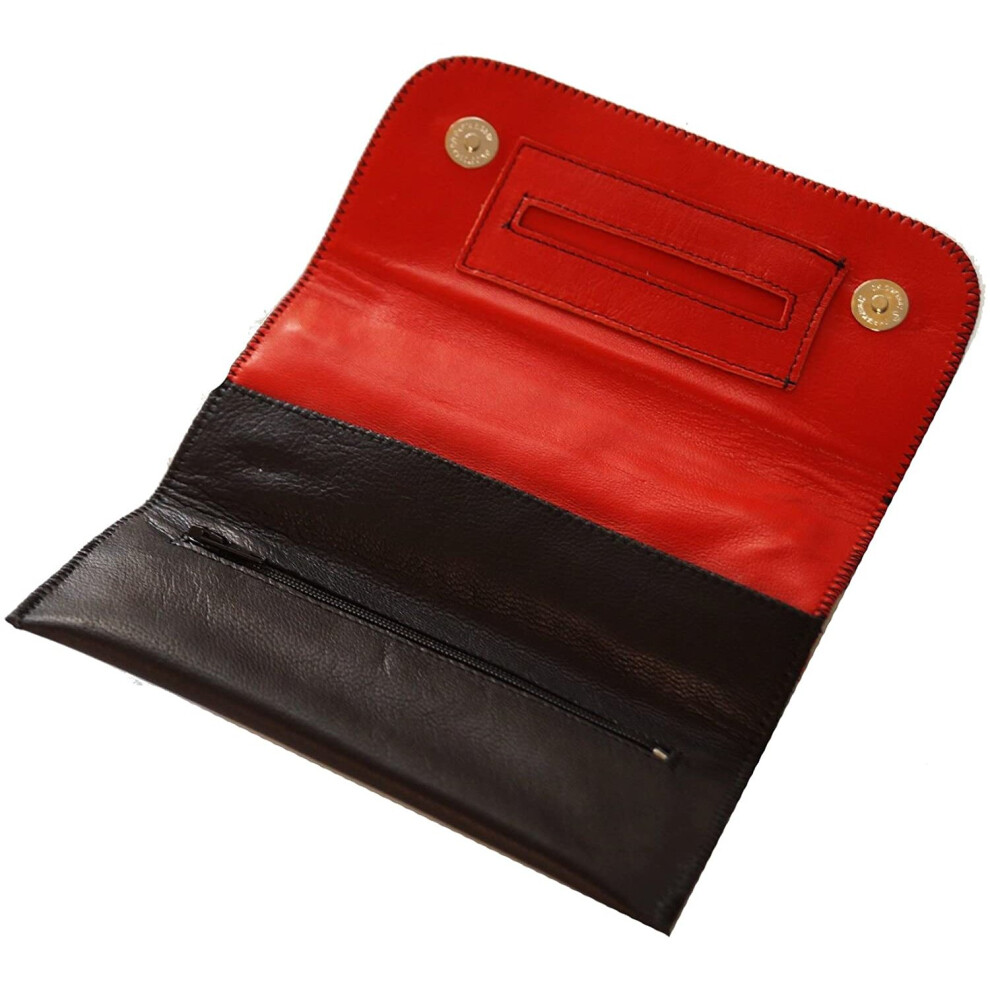Germanus Black/Red Tobacco Pouch From Genuine Leather - Made In Eu
