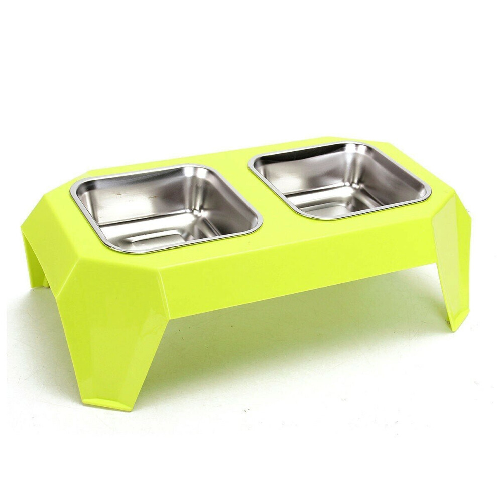 (Light Green) Stainless Steel Double Pet Bowl Food Water Feeder for Dog Puppy Cats Pets Supplies Feeding Dishes