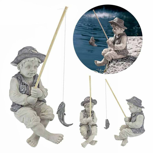 Fishing Boy Fisherman Statue Resin Sculpture Garden Ornaments