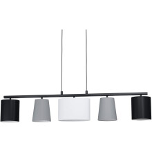 Eglo Pendant Lamp Almeida 1, 5 Bulbs Fabric Pendant Light, Steel and Fabric, Colour: Black, Grey, White, Socket: E14, L: 1200 Mm (47.2 inch)