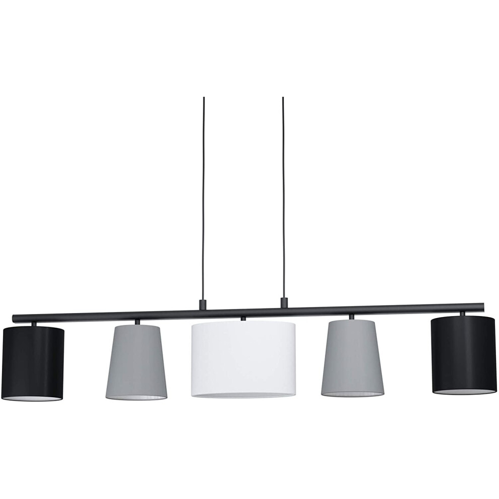 Eglo Pendant Lamp Almeida 1, 5 Bulbs Fabric Pendant Light, Steel and Fabric, Colour: Black, Grey, White, Socket: E14, L: 1200 Mm (47.2 inch)
