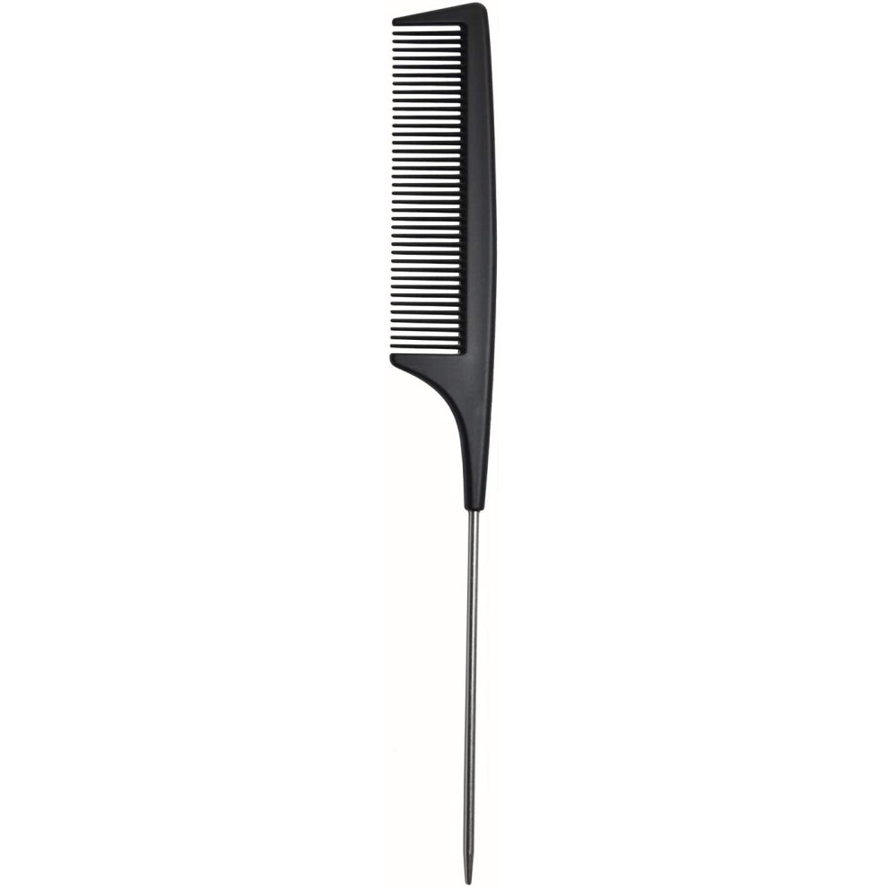 Tongtletech Unisex Black Hair Comb - A Professional Anti-Static Carbon Fibre Metal-Pin Tail Comb,Heat Resistant Barber And Salon Rattail Comb With Non-Skid Parting Comb,Fine