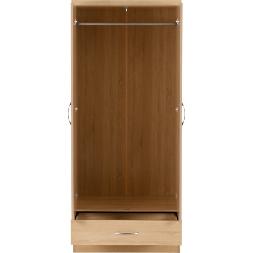 Nevada Mirrored 2 Door 1 Drawer Wardrobe in Sonoma Oak Effect 2