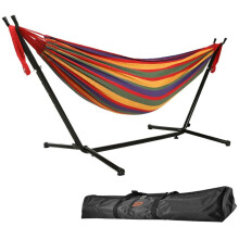 Goutime 9ft Double Cotton Hammock with Detachable Heavy-Duty Stand - 550 lb Capacity, Portable Carry Bag, Indoor/Outdoor Red