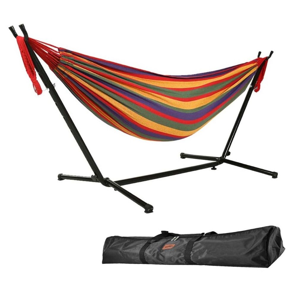 Goutime 9Ft Double cotton Hammock with Detachable heavy Duty Metal Stand,550 Pound Capacity, Includes Portable Carrying Bag Perfect for Indoor Outdoor