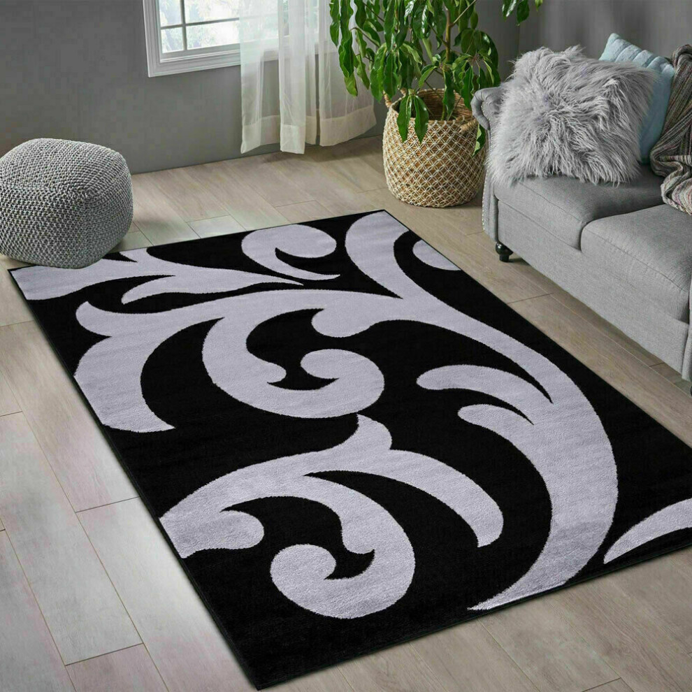 (Black-Grey, 200 x 290 cm) Modern Luxury Sophia Rugs Living Room Carpet Mats