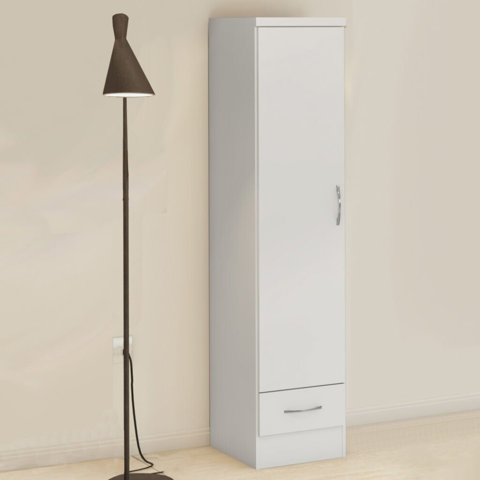 (White Gloss) Nevada 1 Door 1 Drawer Wardrobe Bedroom Furniture