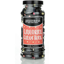 Original Liquorice Cream Rock Retro Sweets Gift Jar by Berrymans Sweet Shop - Classic Sweets, Traditional Taste.