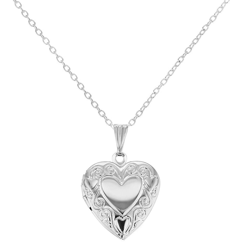 In Season Jewelry Silver Tone Picture Photo Small Love Heart Locket Necklace Kids Girls Pendant 16"