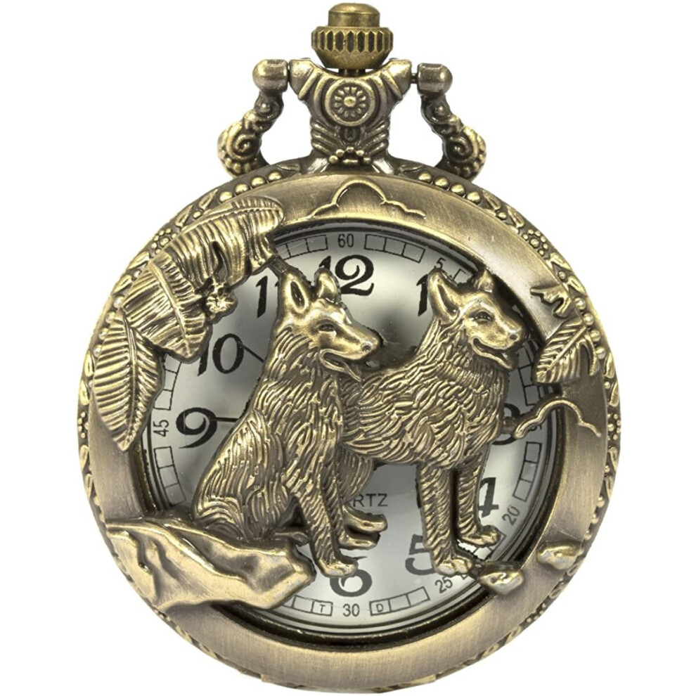 SIBOSUN Wolf Pocket Watch,Steampunk Wolf Wolves Pattern Mens Bronze Quartz Pocket Watch and Chain,House Stark of Winterfell of Game of Thrones