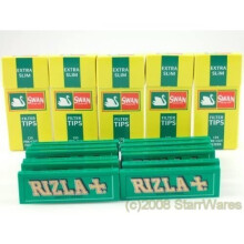Rizla Green Rolling Papers with Swan Extra Slim Filter Tips (600) – 600-Count Paper & Tip Pack