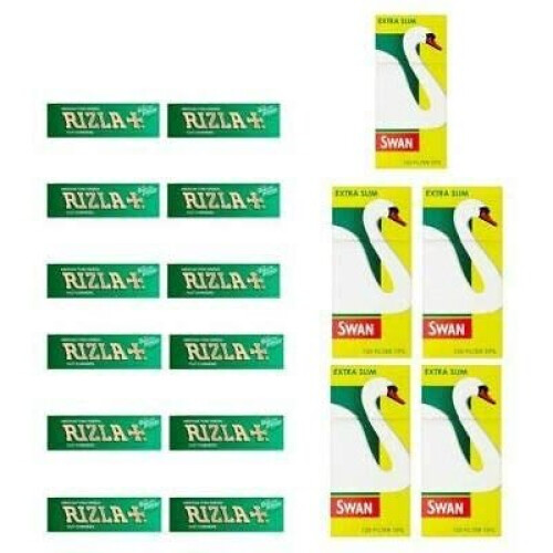 Rizla Green Rolling Papers with Swan Extra Slim Filter Tips (600) – 600-Count Paper & Tip Pack 1