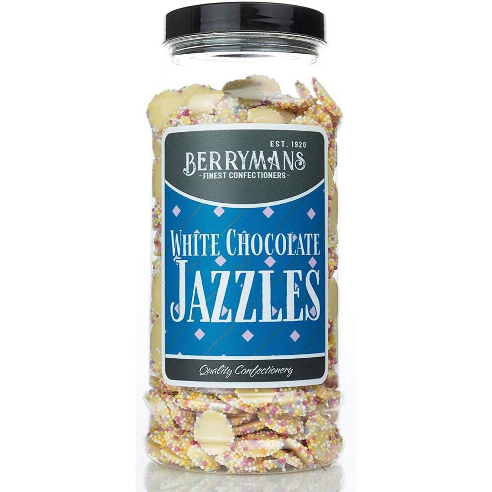 Original White Chocolate Jazzles Snowies Jazzies Retro Sweets Gift Jar by Berrymans Sweet Shop - Classic Sweets, Traditional Taste.